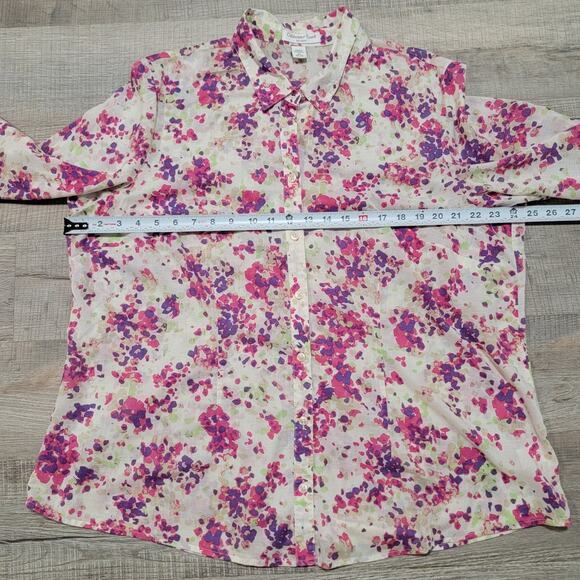 Coldwater Creek No Iron Cotton 3/4 Sleeve Button Up Size 2X Watercolor Floral - Picture 7 of 8